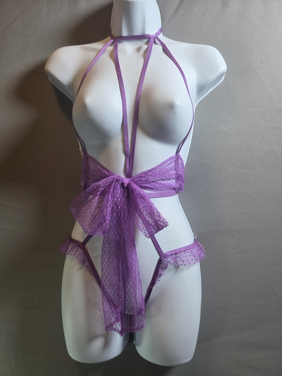 Victoria's Secret Other - Victoria's Secret Purple Lace Bow-Front Strappy Teddy